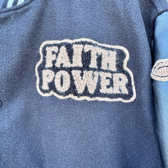 Faith Power Cross Varsity Jacket Med/LG Black Pleather Slashyouth - Picture 3 of 8